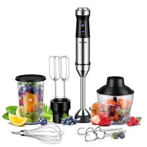 GDOR 6-in-1 Immersion Hand Blender, 1000W Scratch Resistance Handheld Blender with 20-Speed & Turbo Mode, Powerful Hand Mixer with Dough Hooks, Egg Beaters, Whisk, Beaker, Chopper and Titanium Blades