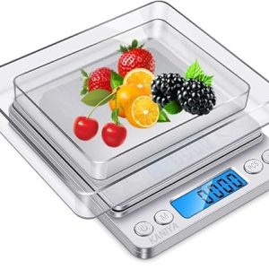 KANIYA Food Kitchen Scale High Precision Digital Scale,LCD Display,with 2 Trays,Tare Function,Weight in Grams and Ounces for Baking, Cooking, Coffee, Weight Loss(Silver)