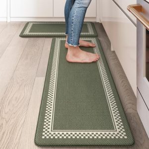 Ailsan Anti Fatigue Kitchen Mats for Floor 2PCS, Non Slip Kitchen Rugs and Mats, Memory Foam Kitchen Mat, Heavy Duty Ergonomic Comfort Rugs for Kitchen Floor, Office, Sink, Green