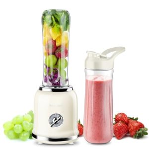 Personal Blender, Roter Mond Powerful Smoothie Blender with 2 Portable Bottle 2 Speed Control & Pulse Function 6 Stainless Steel Blades, BPA-Free (Cream)