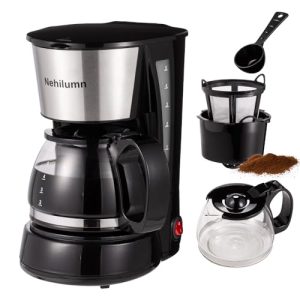 Nehilumn 4 Cup Drip Coffee Maker, Coffee Pot Machine Permanent Coffee Filter, Small Coffee Maker,20Oz Electric Coffee Maker,650W Black and Stainless Steel