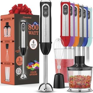 Multi-Use Immersion Blender Set, Hand Blender with Powerful Copper Motor 800W, High Speed, Turbo Mode, 3-in-1 Handheld Blender Stick Stainless Steel Blades, Whisk, Beaker, Measuring Marks, and Chopper