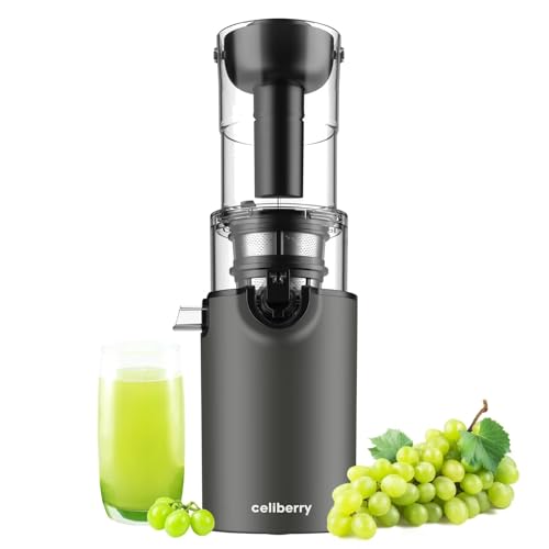 celiberry Cold Press Juicer Machines, Compact Masticating Juicer Vegetables & Fruits | 97% Juice Yield, Max Nutrition- Electric Slow Juicer with 2 Cups for Whole Lemon Orange (BPA-Free, Divide Pulp)