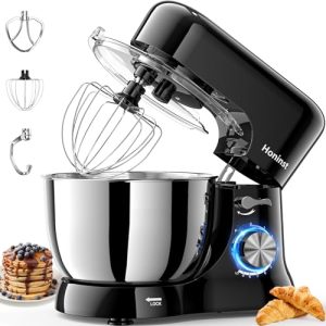 Honinst Stand Mixer, 3-In-1 10-Speed 660W 6QT Tilt-Head Food Mixer, Electric Mixer with Bowl, Dough Hook, Whisk and Beater, Kitchen Mixer for Baking, Cake and Most Home Cooks, Black