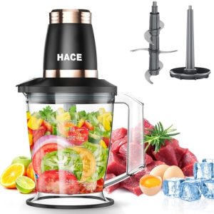 Food Processor, Meat Grinder, 2L Blender for Shakes and Smoothies, Electric Food Chopper 400W, 6 Bi-Level Blades & Whisk for Mincing, Baby Food, Meats, Onion, Vegetables, Grains, Nuts, Ice, Egg White