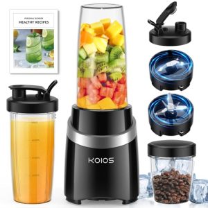 KOIOS Blender for Smoothies, 1000W Personal Blender and Grinder Combo for Kitchen with 2x27oz Portable Smoothie Cups with To-Go Lids 12oz Coffee Cup with Seal Cover Non-BPA for Baby Food, Ice Drinks