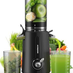 ACOQOOS Juicer Machines, Cold Press Juicer Whole Fruit and Vegetable with 4.3″ Feeding Chute, Easy to Clean Juicers with 2 Cups, Masticating Juicer Black