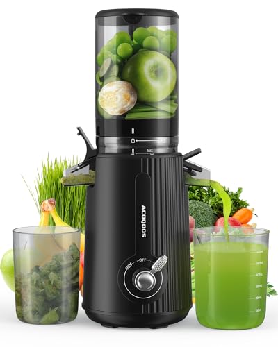 ACOQOOS Juicer Machines, Cold Press Juicer Whole Fruit and Vegetable with 4.3″ Feeding Chute, Easy to Clean Juicers with 2 Cups, Masticating Juicer Black