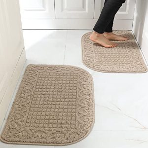 COSY HOMEER 32X20 Inch Anti Fatigue Kitchen Rug Mats are Made of 100% Polypropylene Half Round Rug Cushion Specialized in Anti Slippery and Machine Washable,Beige(2 pcs)