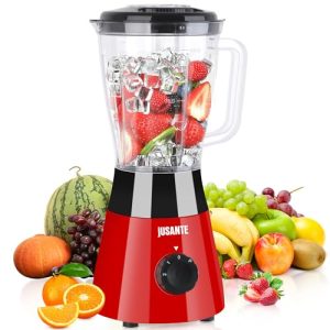 JUSANTE Kitchen Blender, 500W Countertop Blender with 52oz Plastic Jar for Smoothies Milkshake Desserts Nut Butter, Cocktails Sauces (Red)