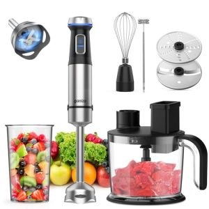 Ganiza Immersion Blender 7 in 1 Hand Blender 800W Heavy Duty Motor, 15 Speed and Turbo Mode Handheld Blender Stainless Steel Sitck Blender With 1500ml Food Processor and Other 6 Pieces