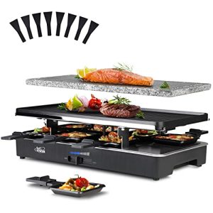 Artestia 1700W Raclette Table Grill with Steak Stone Cooking, 2-in-1 Korean BBQ Grill Electric Indoor Outdoor Cheese Raclette, Non-Stick Reversible Plate (Upgrade Version)