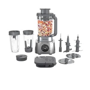 Ninja Blender and Food Processor Combo, Foodi Power Blenders For Kitchen and Personal Size, Smoothie Maker, 6 Functions for Spreads, Shakes, & More, 72-oz. Glass Pitcher & To-Go Cups, Silver SS401