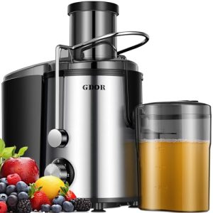 GDOR 800W Juicer Machines, Extra Large 3 Inch Feed Chute Juicer for Whole Fruits and Vegs, Centrifugal Juice Maker with High Juice Yield, Easy to Clean with Brush, 2 Speeds, BPA-Free, Silver