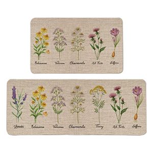 Floral Decorative Kitchen Mats set of 2, Non-Slip Absorbent Rug Comfort Standing Runner Mats Washable Floor Mat Seasonal Mat for Kitchen – 17×29 and 17×47 Inch