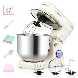 ROSPEC Stand Mixer,6.5-QT 660W 8-Speed Tilt-Head Food Mixer, Kitchen Electric Mixer with Dough Hook, Wire Whip & Beater (White)