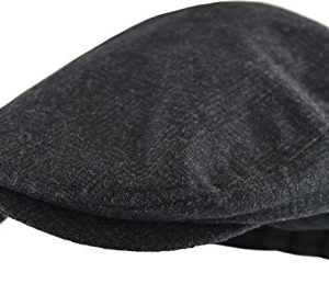 Wonderful Fashion Men’s Classic Herringbone Tweed Wool Blend Newsboy Ivy Hat (Large/X-Large, Charcoal)