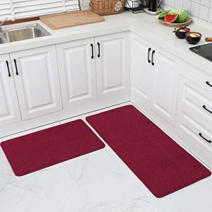 COSY HOMEER 20×30 Inch/20X48 Inch Kitchen Rug Mats Made of 100% Polypropylene Strip TPR Backing 2 Pieces Soft Kitchen Mat Specialized in Anti Slippery and Machine Washable,Red