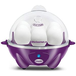 Elite Gourmet EGC007BL Easy Electric Poacher, Omelet Eggs & Soft, Medium, Hard-Boiled Egg Boiler Cooker with Auto Shut-Off and Buzzer, Measuring Cup Included, BPA Free, 7 Egg Capacity, Purple