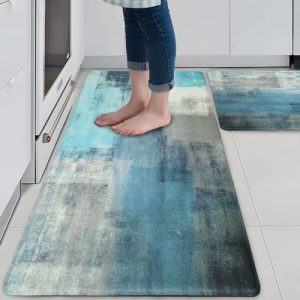 OTOB Blue Kitchen Rugs Sets of 2, Cushioned Anti-Fatigue Kitchen Mats, Waterproof Non-Slip Kitchen Floor Mat, Ergonomic Comfort Rug Standing Mat for Kitchen, Home Floor, Office, Sink, Laundry