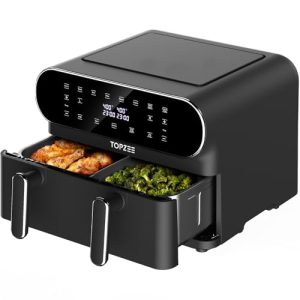 11-QT Large Air Fryer – 8 in 1 XL Airfryer with Basket Divider, For Air Fry, Roast, Broil, Bake, Reheat, Dehydrate, Keep Warm, and French Fries, Dishwasher Safe, Black