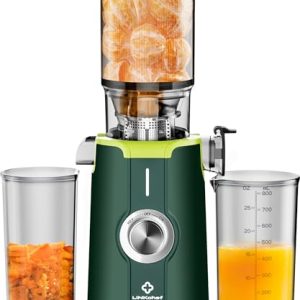 Rush Clear Cold Press Juicer, Slow Juicer Machines with No-Prep 4.35″Feed Chute Fit Whole Fruits & Vegetables, LINKChef Juicer Machines Easy to Clean, 42oz Capacity, 200w, Green