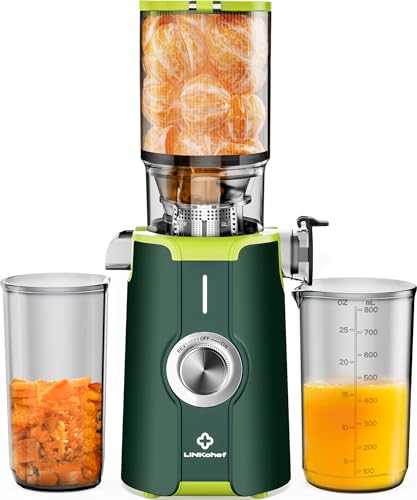 Rush Clear Cold Press Juicer, Slow Juicer Machines with No-Prep 4.35″Feed Chute Fit Whole Fruits & Vegetables, LINKChef Juicer Machines Easy to Clean, 42oz Capacity, 200w, Green