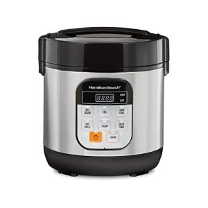 Hamilton Beach Digital Programmable Rice Cooker & Food Steamer, with Slow Hard-Boiled Egg Functions, Egg/Steam Tray, Small & Compact, 6 Cups Cooked (3 Uncooked), Stainless Steel (37524)