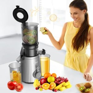 Slow Masticating Machines With Exclusive Filter Technology for High Juice Yield & Easy Clean,Extra Large Feed Chute Cold Press Juicer Machine Fit Whole Fruits Vegetables,Silver Grey