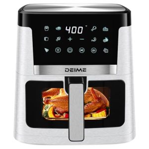 DEIME Air Fryer 7.5 QT 1700W Oilless Oven Healthy Cooker Air Fryers Large Capacity with 12 Presets, Visible Cooking Window, LCD Touch Screen, Customerizable Cooking, Non-Stick Basket (White)