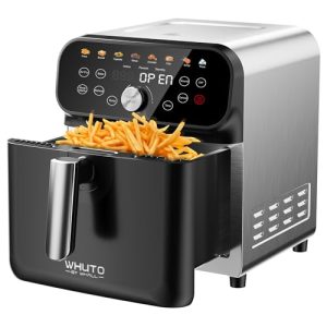 WHUTO Air Fryer, 6.2QT Air Fryer Oven with LED Digital Touchscreen, 12 Preset Cooking Functions Air fryers, Bake, Reheat, Keep Warm, Nonstick and Dishwasher-Safe Basket, Stainless Steel/Black&Silver