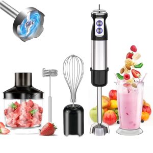 ZJRC Immersion Blender, 1000W 5-In-1 Hand Blender,12 Speeds &Turbo Stainless Steel Handheld Stick Blender, with Whisk, Maxing Beaker, Milk Frother, Chopper Bowl(silvery)