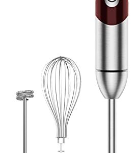 3- in-1 Immersion Hand blender, Powerful MOTOR & Stainless Steel Stick Blender, 4 Sharpe Blades with Whisk, Milk Frother Attachments