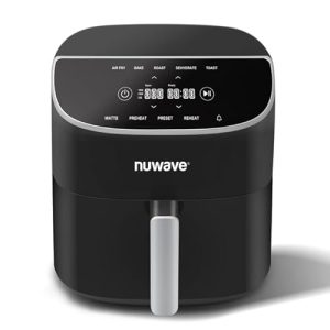 Nuwave 8QT Brio Air Fryer Plus Black, Digital LED Touch Screen with Cool White Display, 50°F~400°F in Precise 5°, 3 Wattage Alternatives, 5 Cook Functions, 50 Memory, PFAS Free, New & Improved