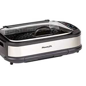 PowerXL Smokeless Grill Family Size- with Tempered Glass Lid with Interchangeable Grill and Griddle Plate and Turbo Speed Smoke Extractor Technology 22.1” X13.2” X 6.1