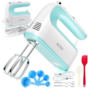 Hand Mixer, 380W Electric Hand Mixer 5-Speeds Electric Mixer with 6 Stainless Steel Whisk Beater Attachments, Snap-On Storage Case, Measuring Cups, Electric Handheld Cake Mixers for Baking Supplies