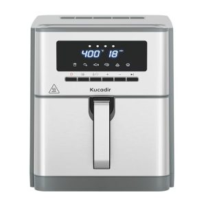 Air Fryer 10 Quart, Large Air Fryer for Families, 6 Cooking Functions AirFryer, 400°F Temp Controls in 5° Increments, Ceramic Coated Nonstick Basket and Crisper Plate, Dishwasher-Safe, 1700W, Grey