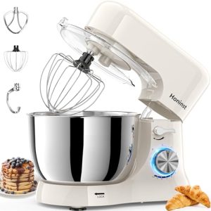 Honinst Stand Mixer, 3-In-1 10-Speed 660W 6QT Tilt-Head Food Mixer, Electric Mixer with Bowl, Dough Hook, Whisk and Beater, Kitchen Mixer for Baking, Cake and Most Home Cooks, Beige