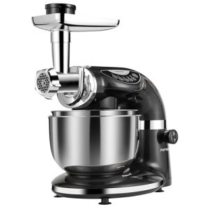 Aifeel Stand Mixer, 8.5QT+ 6QT Two Stainless Steel Bowls Electric Food Mixer, 7 in 1 Multifunctional Kitchen Mixer with Dough Hook, Whisk, Beater, Meat Grinder,Pasta & Cookie Maker-Black