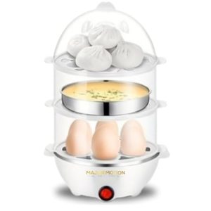 The Rapid Egg Cooker with Auto shutoff feature for Hard and Soft Boiled Eggs, Omelette, Poached Eggs, Vegetables, Dumplings, Buns- 21 Egg Capacity Tray, 3 Layers-White