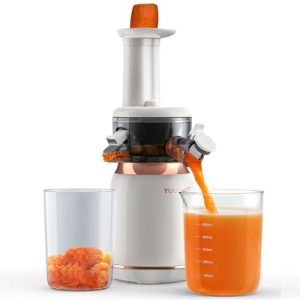 TUUMIIST Cold Press Juicer, Juicer Machines for Vegetable and Fruit with Upgraded Slow Juicing Technology, Powerful Motor and Reverse Function, Compact Size for Space-Saving Juicer, White Gold