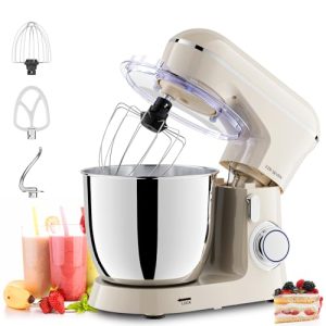 ZZR SEVEN Stand Mixer, Dough Mixer, Cake Mixer, Kitchen Mixer with Bowl SS 5.5 QT, 450W Copper Motor, Standing Mixer with Beater, Dough Hook, SS Egg Whisk (450W Cream)