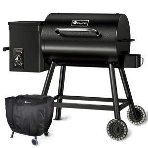 KingChii Electric Wood Pellet Grill & Smoker, 456 SQ.IN Grill Capacity, with PID Temperature Control (180-425°F) for Backyard Camping Bake and Roast, Black with Cover