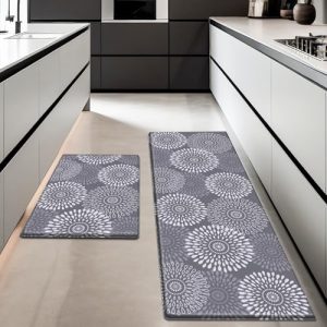 LuxStep Kitchen Mats for Floor,Cushioned Rug Anti-Fatigue Mats for Kitchen Decor Accessories,Waterproof Non-Slip Mats and Rugs Set for Office,Floor,Laundry 17.3″×30″+17.3″×47″,Grey