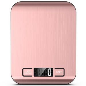 Mik-Nana Food Scale, 22lb Digital Kitchen Scale Weight Grams and Ounces for Baking Cooking Coffee Package Postage, 6 Units with Tare Function, LCD Display, Easy Clean Stainless Steel (Pink)