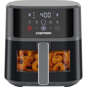 Chefman Air Fryer – 6 QT Compact Airfryer for Quick & Easy Meals, Features Hi-Fry Technology for Extra Crisp, Easy-View Window, Touch Controls with 4 Presets, Nonstick & Dishwasher Safe Basket – Grey