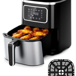 Air Fryer Oven 5.5 Qt, 6-in-1 Digital Display Compact Cooker, Space-saving, Nonstick & Dishwasher Safe Basket, Stainless Steel, Kitchen Elite