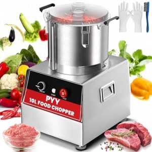 PYY Food Processor – Electric Commercial 10.6 Qt./10 Liter/42 Cup Food Chopper Plus for Meat Vegetable Fruit Prep, 1400RPM High Output Stainless Steel Large Capacity for Restaurants & Home Kitchen