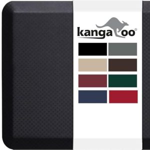 KANGAROO Thick Ergonomic Anti Fatigue Cushioned Kitchen Floor Mats, Standing Office Desk Mat, Waterproof Scratch Resistant Topside, Supportive All Day Comfort Padded Foam Rugs, 39×20, Black