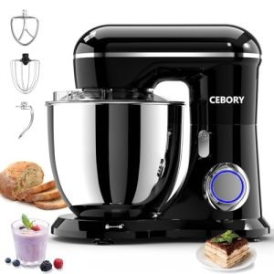 CEBORY 3-IN-1 Electric Stand Mixer, 6.5QT Bowl 660W 10-Speed Kitchen Mixer, Household Food Mixers include Dough Hook, Beater and Whisk, Bread Cake Mixer for Baking and Most Home Cooks, Black